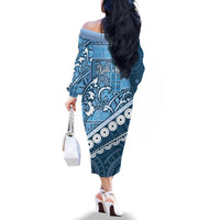 Blue Bula Fiji Family Matching Off The Shoulder Long Sleeve Dress and Hawaiian Shirt Fijian Language Week Tapa Cloth - Pastel LT14 - Polynesian Pride