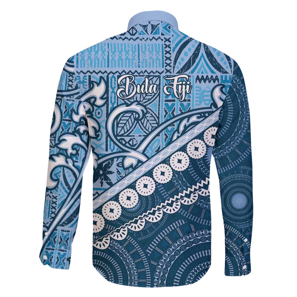 Blue Bula Fiji Family Matching Short Sleeve Bodycon Dress and Hawaiian Shirt Fijian Language Week Tapa Cloth - Pastel LT14 - Polynesian Pride