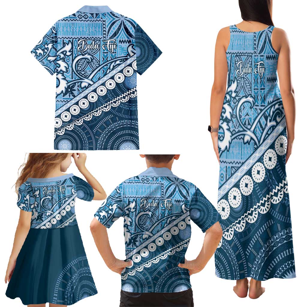 Blue Bula Fiji Family Matching Tank Maxi Dress and Hawaiian Shirt Fijian Language Week Tapa Cloth - Pastel LT14 - Polynesian Pride