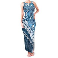 Blue Bula Fiji Family Matching Tank Maxi Dress and Hawaiian Shirt Fijian Language Week Tapa Cloth - Pastel LT14 Mom's Dress Blue - Polynesian Pride