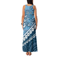 Blue Bula Fiji Family Matching Tank Maxi Dress and Hawaiian Shirt Fijian Language Week Tapa Cloth - Pastel LT14 - Polynesian Pride