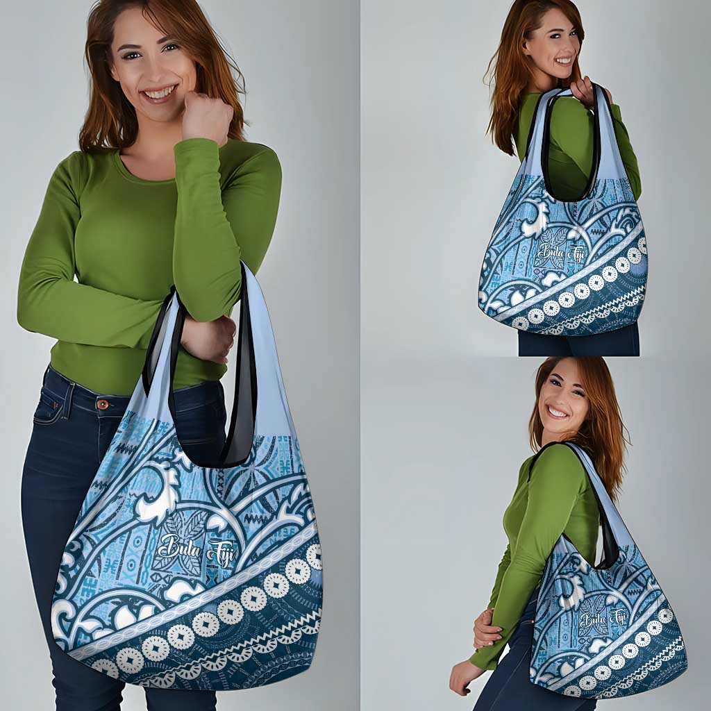 Blue Bula Fiji Grocery Bag Fijian Language Week Tapa Cloth - Pastel