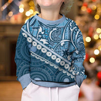 Blue Bula Fiji Kid Ugly Christmas Sweater Fijian Language Week Tapa Cloth - Pastel