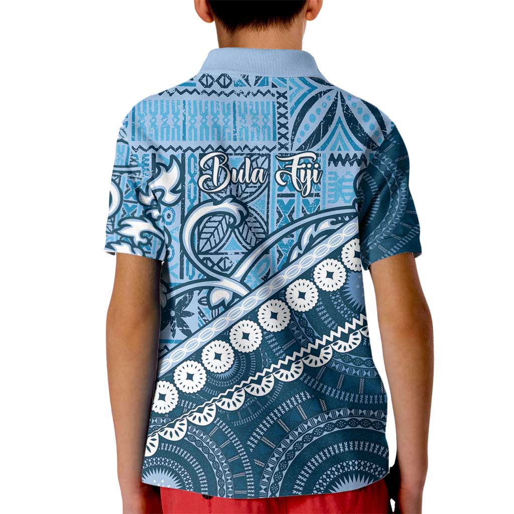 Blue Bula Fiji Kid Polo Shirt Fijian Language Week Tapa Cloth - Pastel