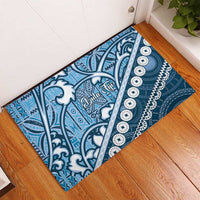 Blue Bula Fiji Rubber Doormat Fijian Language Week Tapa Cloth - Pastel