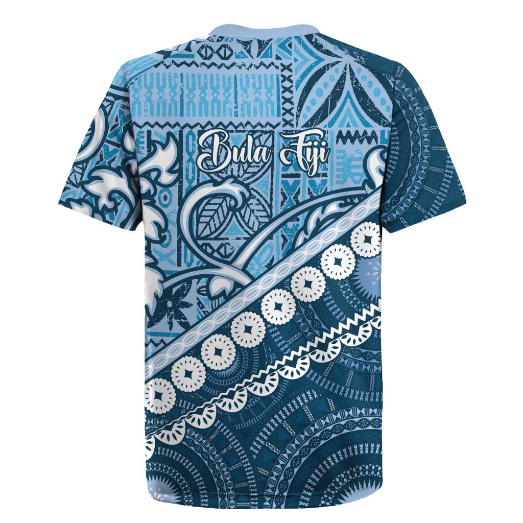 Blue Bula Fiji Rugby Jersey Fijian Language Week Tapa Cloth - Pastel