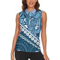 Blue Bula Fiji Women Sleeveless Polo Shirt Fijian Language Week Tapa Cloth - Pastel