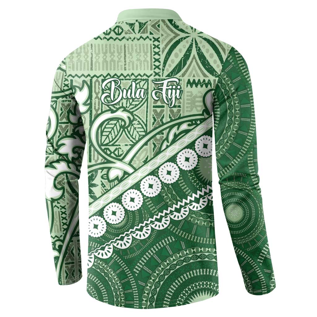 Green Bula Fiji Button Sweatshirt Fijian Language Week Tapa Cloth - Pastel