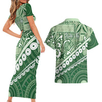 Green Bula Fiji Couples Matching Short Sleeve Bodycon Dress and Hawaiian Shirt Fijian Language Week Tapa Cloth - Pastel LT14 - Polynesian Pride