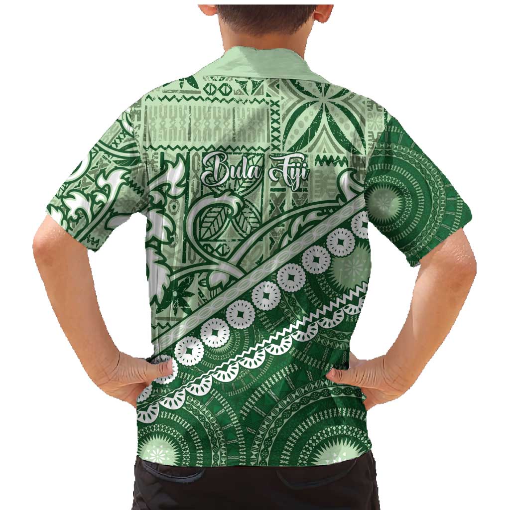 Green Bula Fiji Family Matching Mermaid Dress and Hawaiian Shirt Fijian Language Week Tapa Cloth - Pastel LT14 - Polynesian Pride