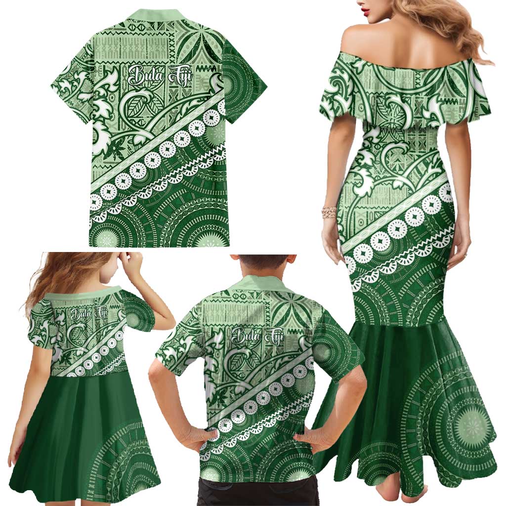 Green Bula Fiji Family Matching Mermaid Dress and Hawaiian Shirt Fijian Language Week Tapa Cloth - Pastel LT14 - Polynesian Pride
