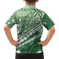 Green Bula Fiji Family Matching Off Shoulder Maxi Dress and Hawaiian Shirt Fijian Language Week Tapa Cloth - Pastel LT14 - Polynesian Pride