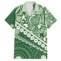 Green Bula Fiji Family Matching Off Shoulder Maxi Dress and Hawaiian Shirt Fijian Language Week Tapa Cloth - Pastel LT14 Dad's Shirt - Short Sleeve Green - Polynesian Pride