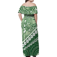 Green Bula Fiji Family Matching Off Shoulder Maxi Dress and Hawaiian Shirt Fijian Language Week Tapa Cloth - Pastel LT14 - Polynesian Pride