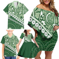 Green Bula Fiji Family Matching Off Shoulder Short Dress and Hawaiian Shirt Fijian Language Week Tapa Cloth - Pastel LT14 - Polynesian Pride