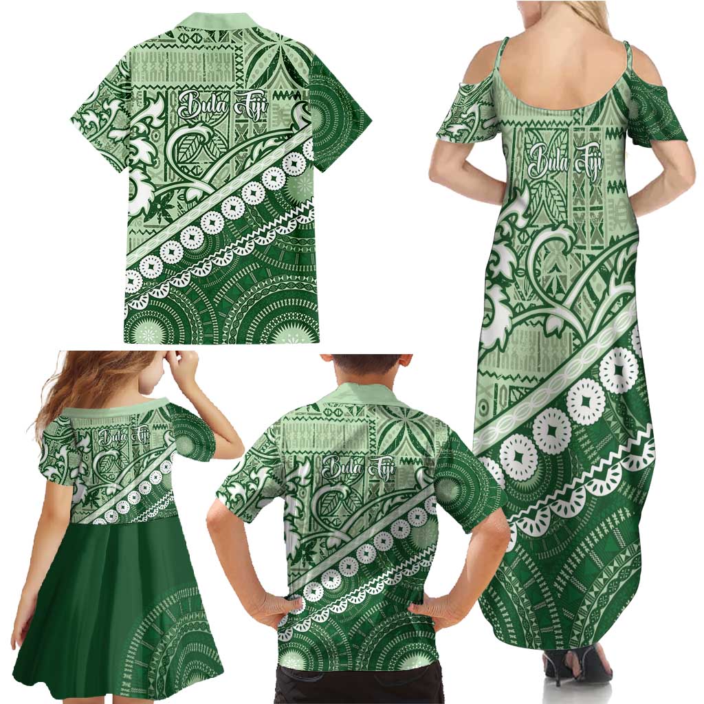 Green Bula Fiji Family Matching Summer Maxi Dress and Hawaiian Shirt Fijian Language Week Tapa Cloth - Pastel LT14 - Polynesian Pride