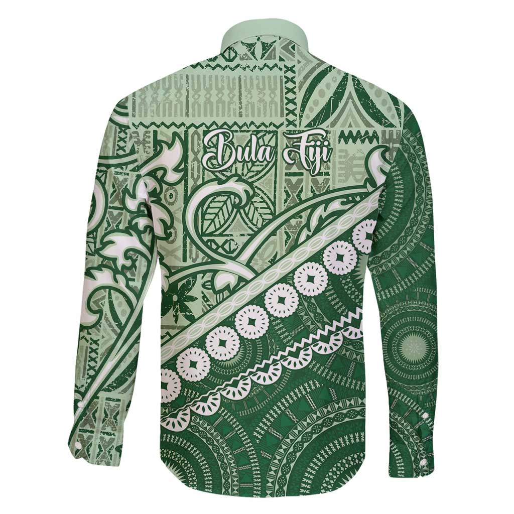 Green Bula Fiji Family Matching Summer Maxi Dress and Hawaiian Shirt Fijian Language Week Tapa Cloth - Pastel LT14 - Polynesian Pride