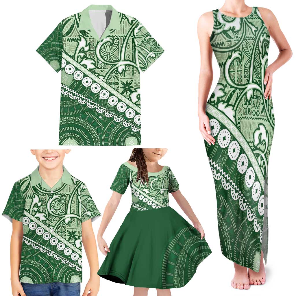 Green Bula Fiji Family Matching Tank Maxi Dress and Hawaiian Shirt Fijian Language Week Tapa Cloth - Pastel LT14 - Polynesian Pride