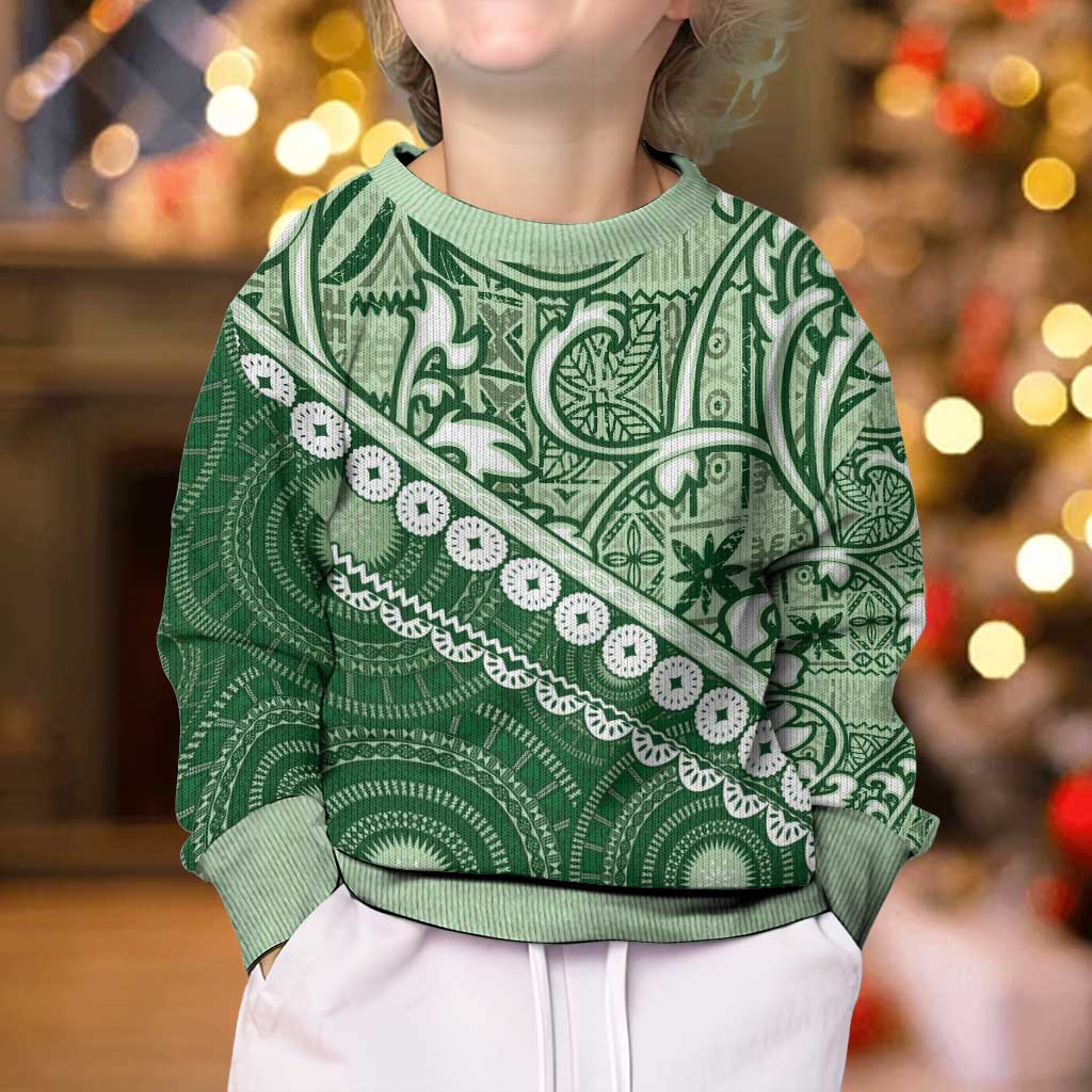 Green Bula Fiji Kid Ugly Christmas Sweater Fijian Language Week Tapa Cloth - Pastel