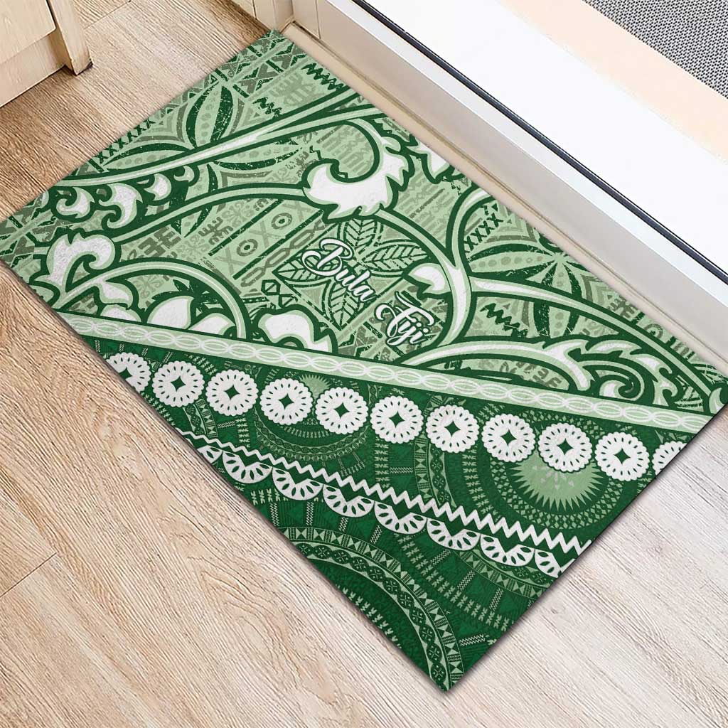 Green Bula Fiji Rubber Doormat Fijian Language Week Tapa Cloth - Pastel