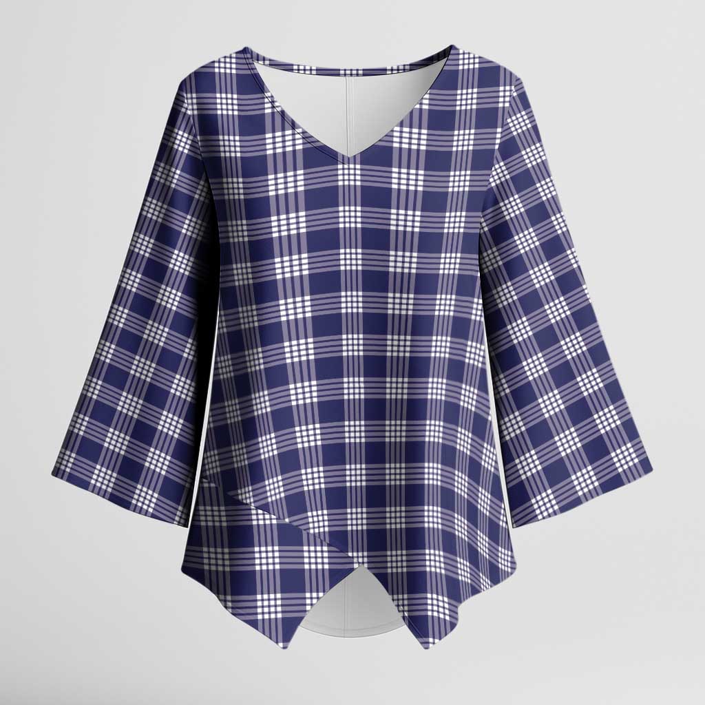 Navy Blue Japanese Palaka Pride Kimono Sleeve Blouse - Polynesian Pride