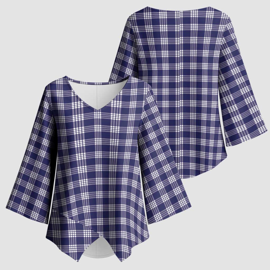 Navy Blue Japanese Palaka Pride Kimono Sleeve Blouse - Polynesian Pride