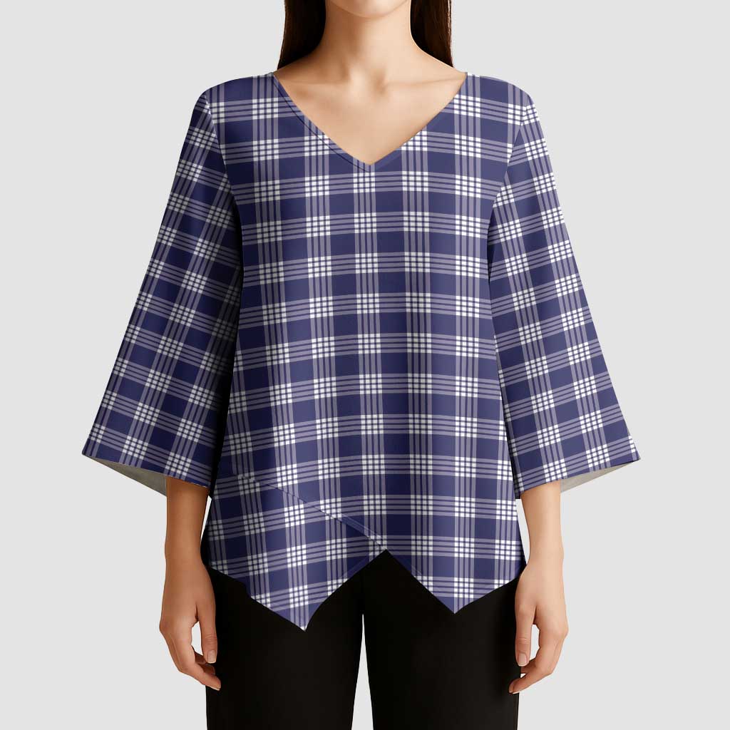 Navy Blue Japanese Palaka Pride Kimono Sleeve Blouse - Polynesian Pride