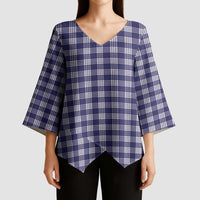 Navy Blue Japanese Palaka Pride Kimono Sleeve Blouse - Polynesian Pride
