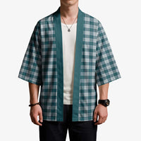 Dark Teal Japanese Palaka Pride Kimono - Polynesian Pride