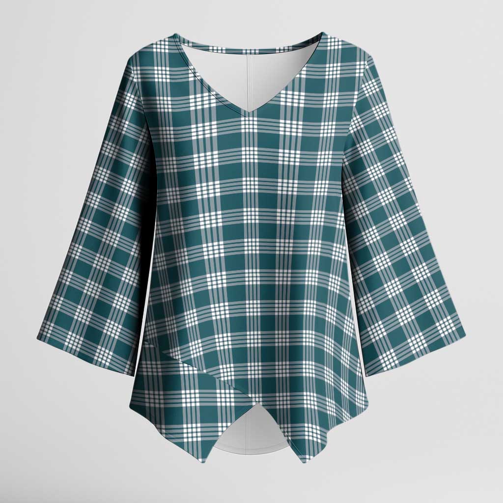 Dark Teal Japanese Palaka Pride Kimono Sleeve Blouse - Polynesian Pride