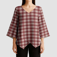 Burgundy Japanese Palaka Pride Kimono Sleeve Blouse - Polynesian Pride