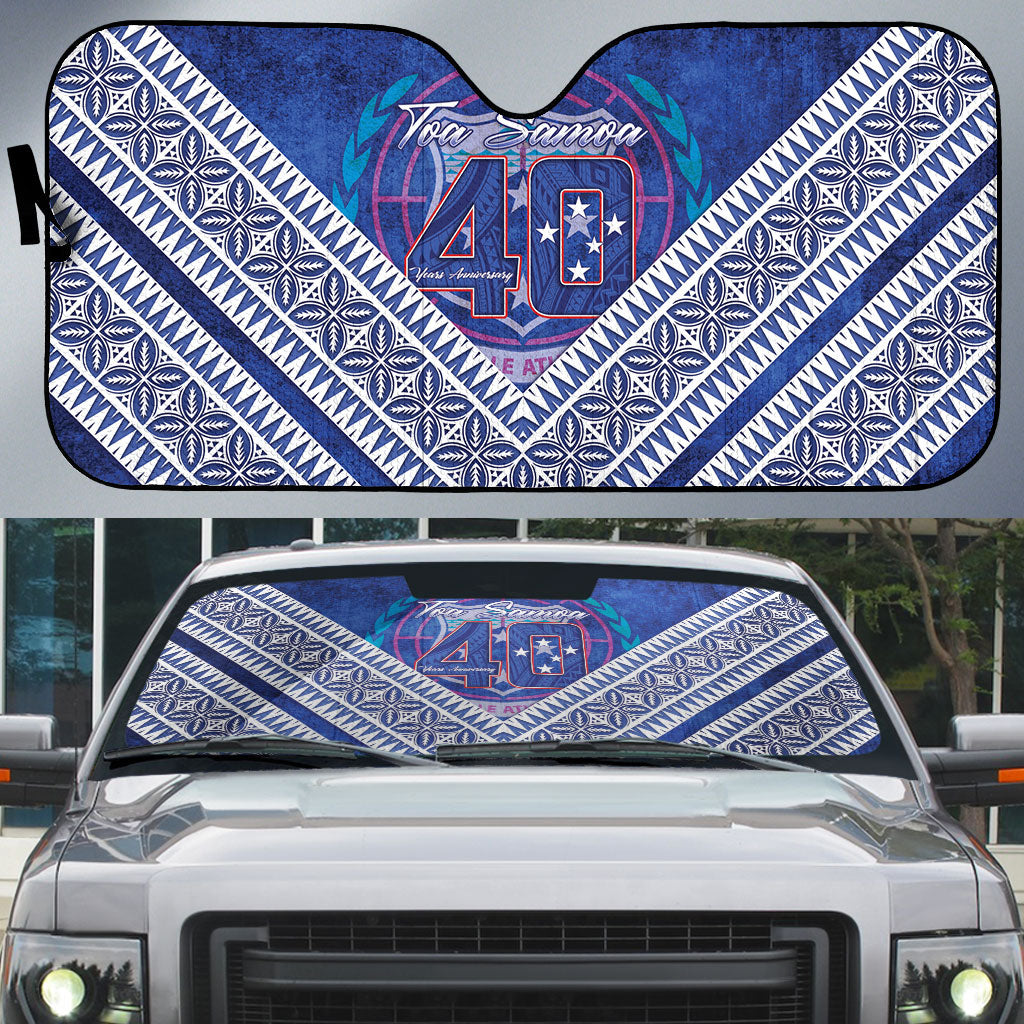 Toa Samoa Rugby Auto Sun Shade 40th Anniversary Samoan Siapo Pattern