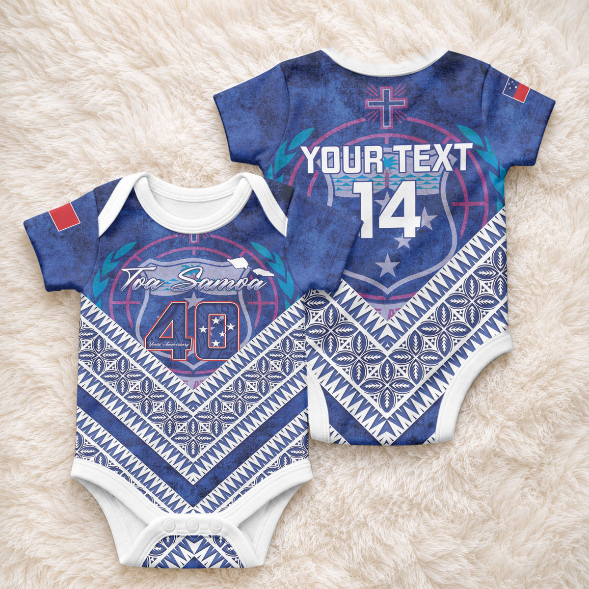 Toa Samoa Rugby Custom Baby Onesie 40th Anniversary Samoan Siapo Pattern
