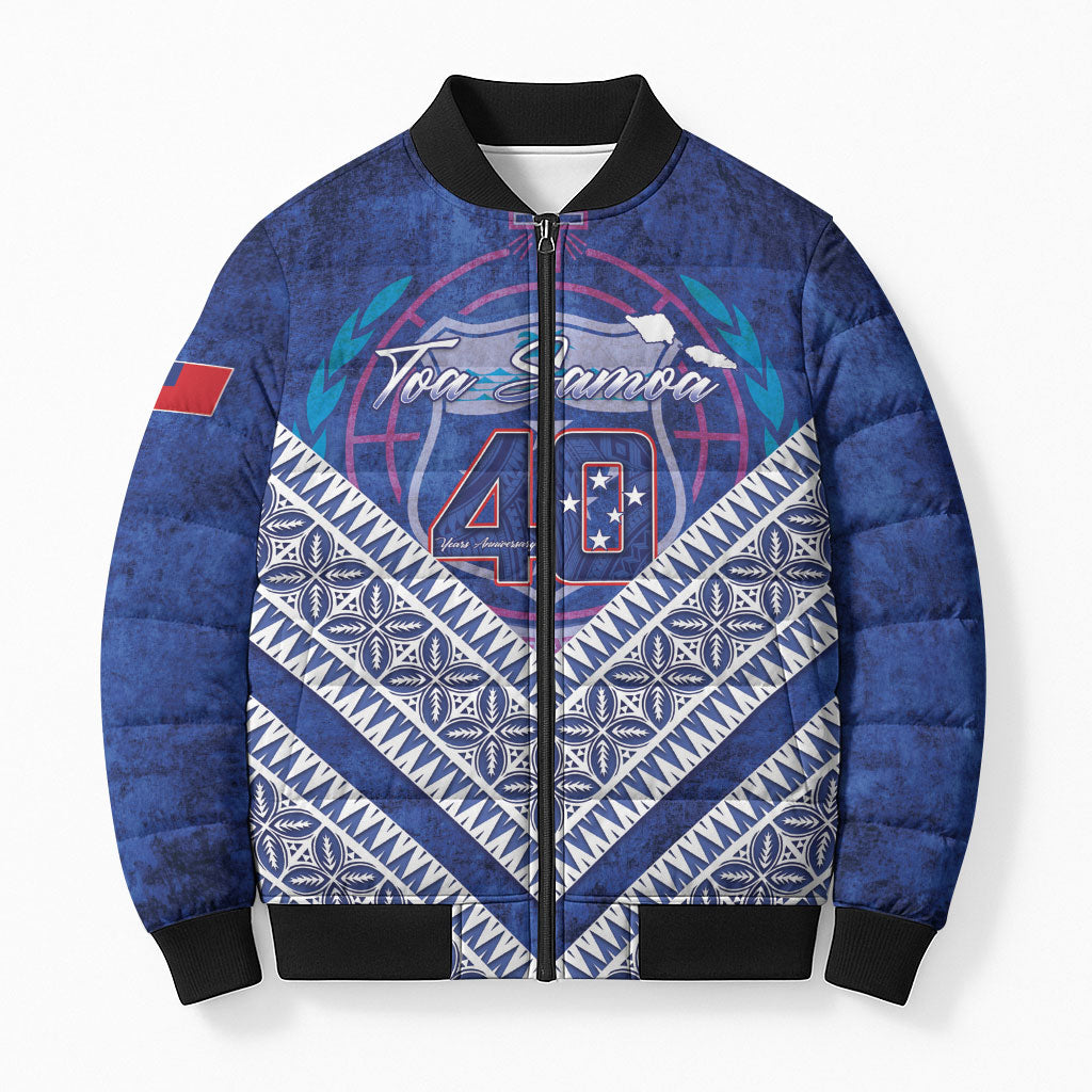 Toa Samoa Rugby Custom Bomber Puffer Jacket 40th Anniversary Samoan Siapo Pattern