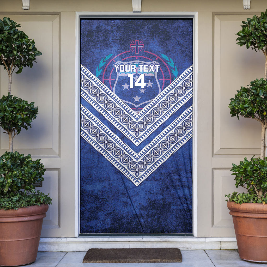 Toa Samoa Rugby Custom Door Cover 40th Anniversary Samoan Siapo Pattern LT14 Blue - Polynesian Pride
