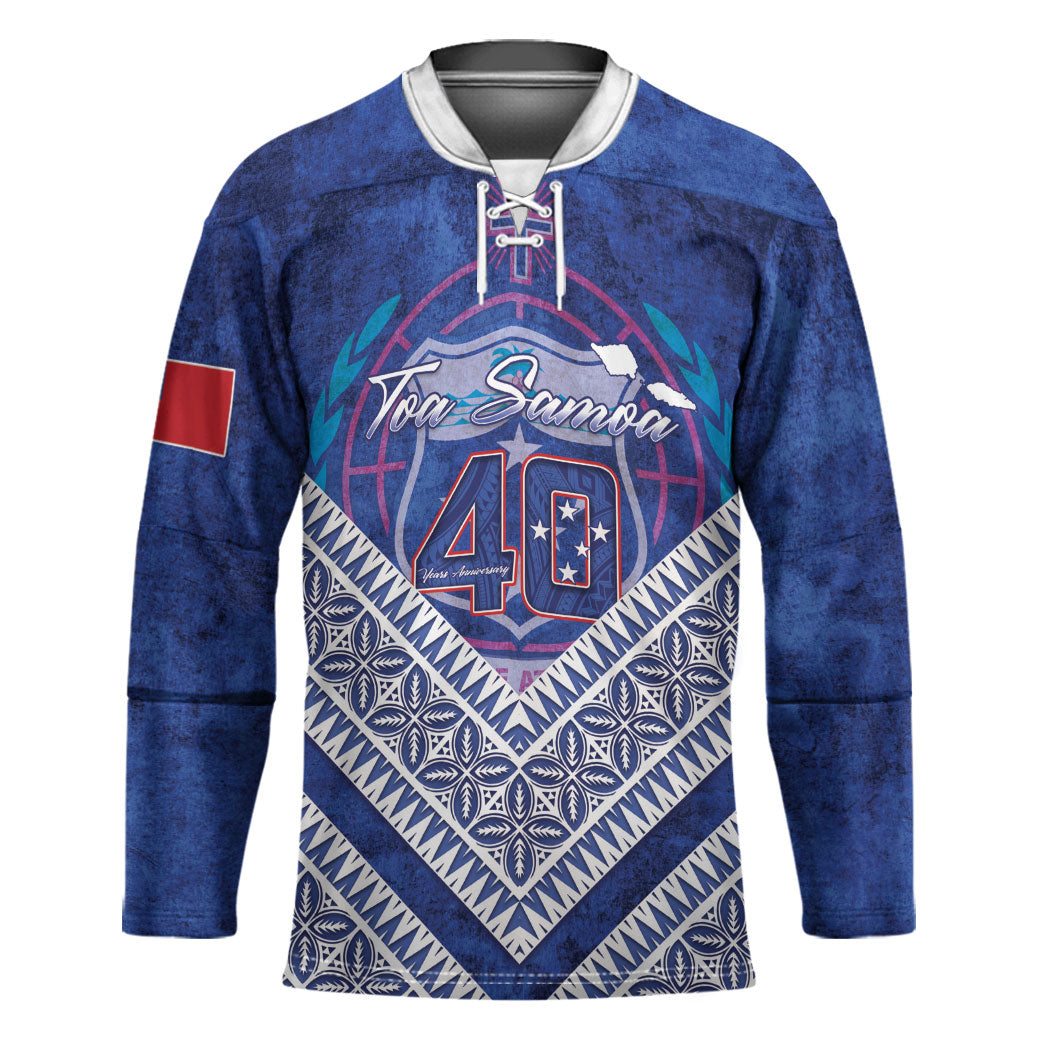 Toa Samoa Rugby Custom Hockey Jersey 40th Anniversary Samoan Siapo Pattern LT14 Unisex Blue - Polynesian Pride