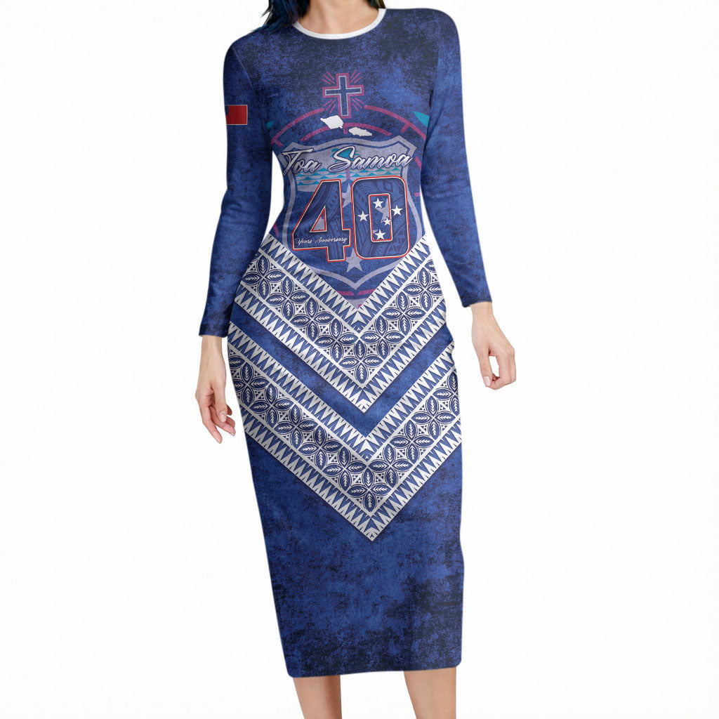 Toa Samoa Rugby Custom Long Sleeve Bodycon Dress 40th Anniversary Samoan Siapo Pattern
