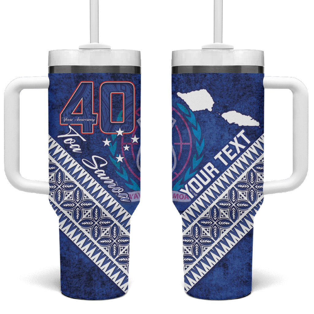 Toa Samoa Rugby Custom Tumbler With Handle 40th Anniversary Samoan Siapo Pattern LT14 One Size: 40 oz Blue - Polynesian Pride