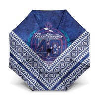 Toa Samoa Rugby Umbrella 40th Anniversary Samoan Siapo Pattern LT14 One Size Folded 11.42 inch Opened Diameter 37.4 inch Blue - Polynesian Pride