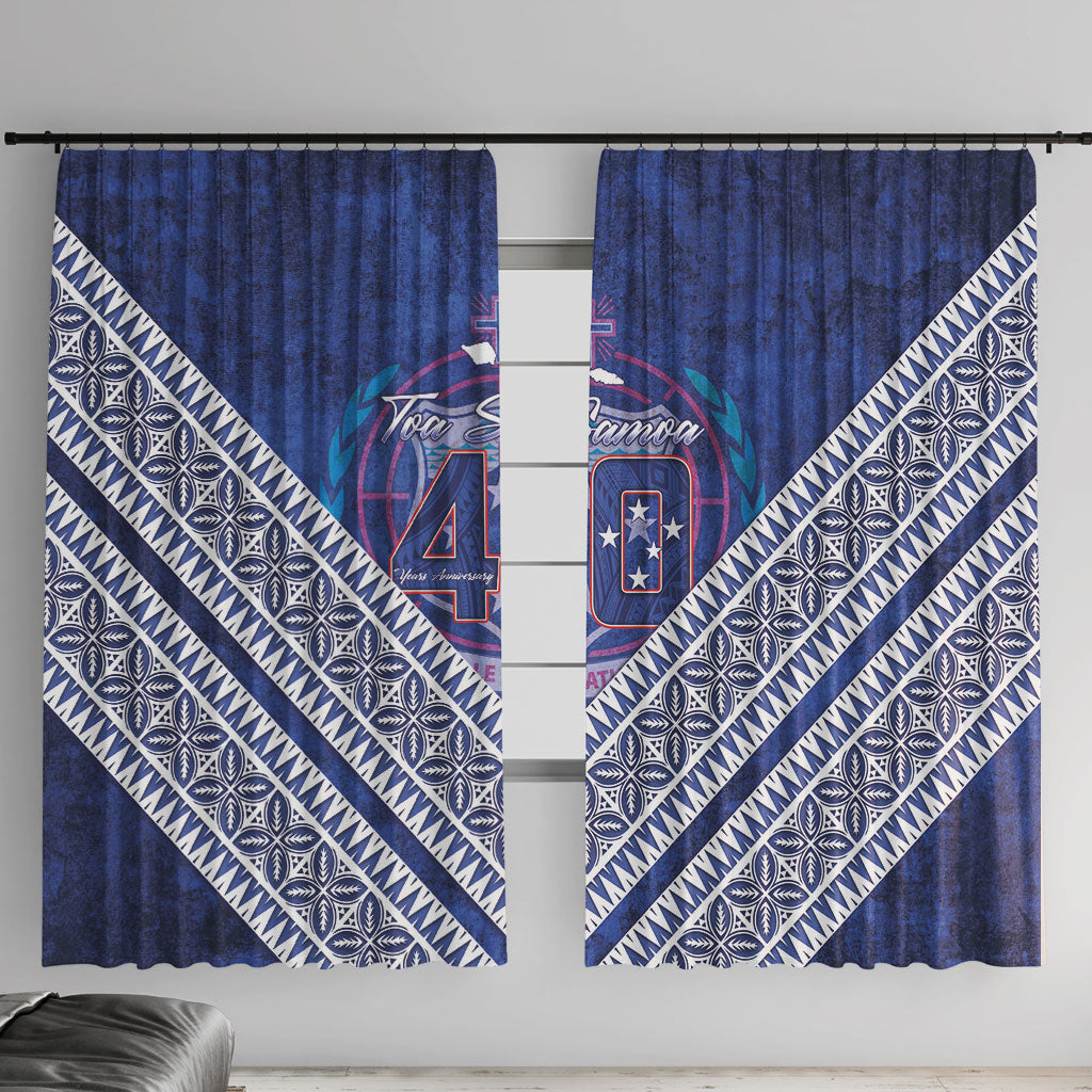 Toa Samoa Rugby Window Curtain 40th Anniversary Samoan Siapo Pattern LT14 With Hooks Blue - Polynesian Pride