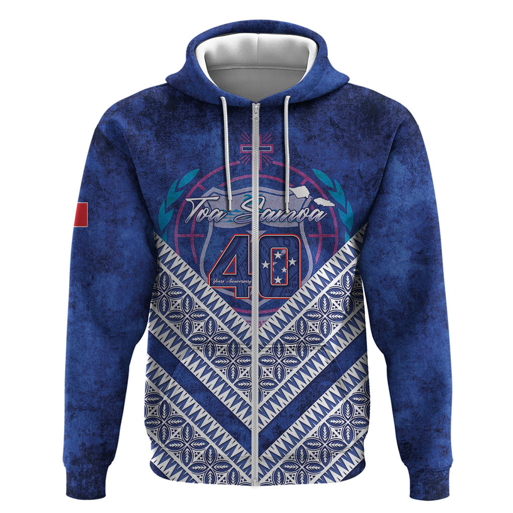 Toa Samoa Rugby Custom Zip Hoodie 40th Anniversary Samoan Siapo Pattern LT14 Zip Hoodie Blue - Polynesian Pride