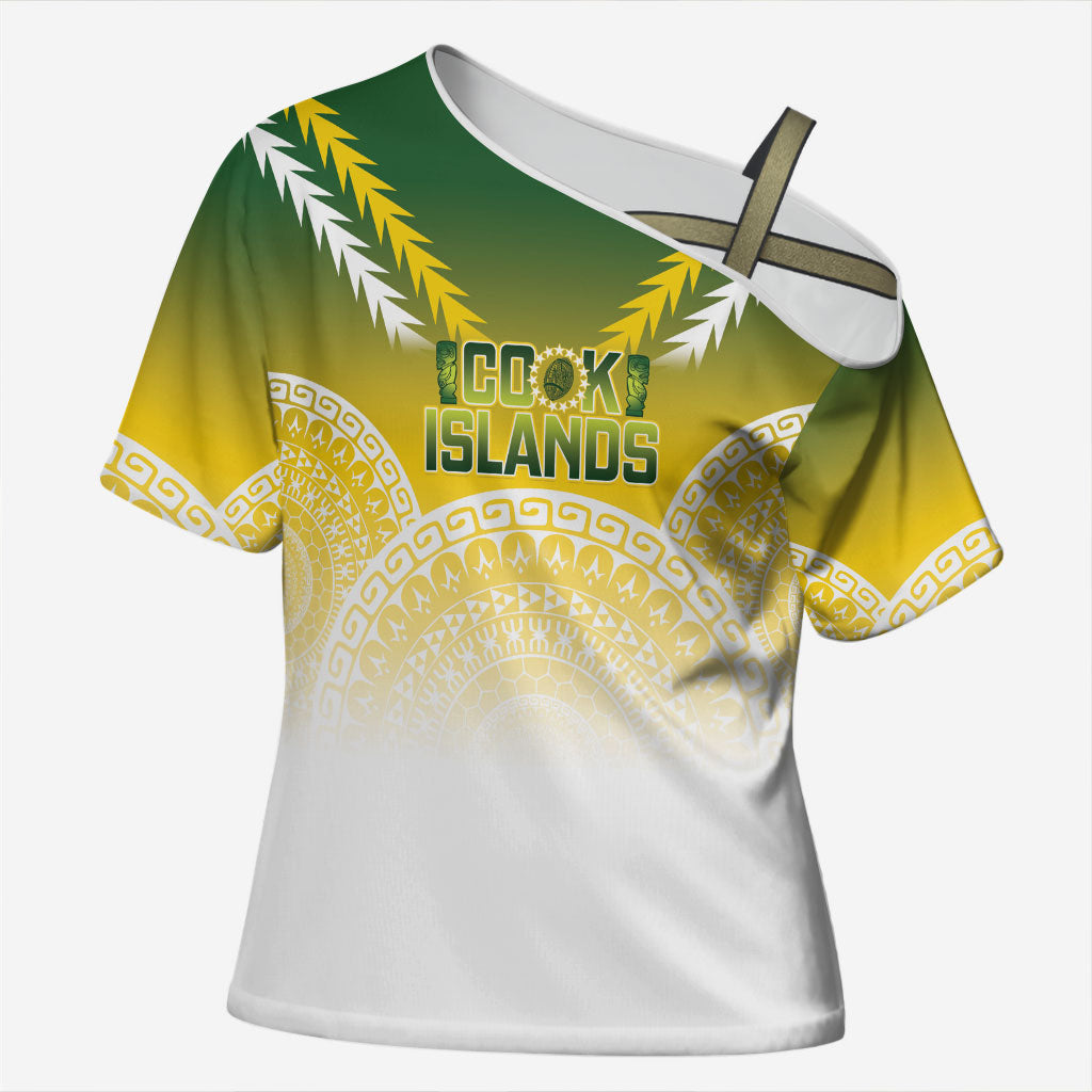 Cook Islands Rugby Custom Cross Shoulder Shirt Come On Kukis LT14 Female Multicolor - Polynesian Pride