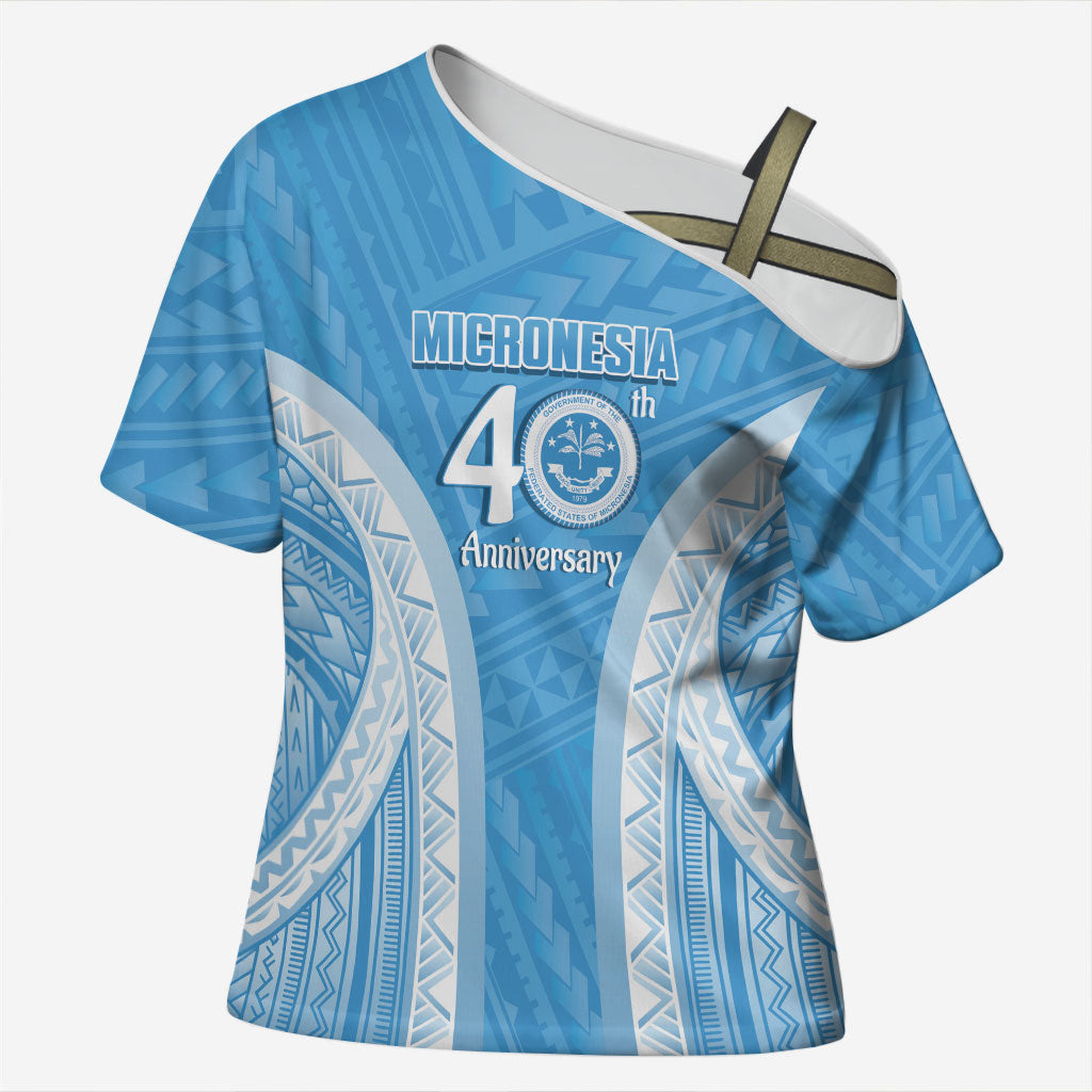 Federated States of Micronesia Independence Day Cross Shoulder Shirt FSM 40th Anniversary Proud LT14 Female Blue - Polynesian Pride