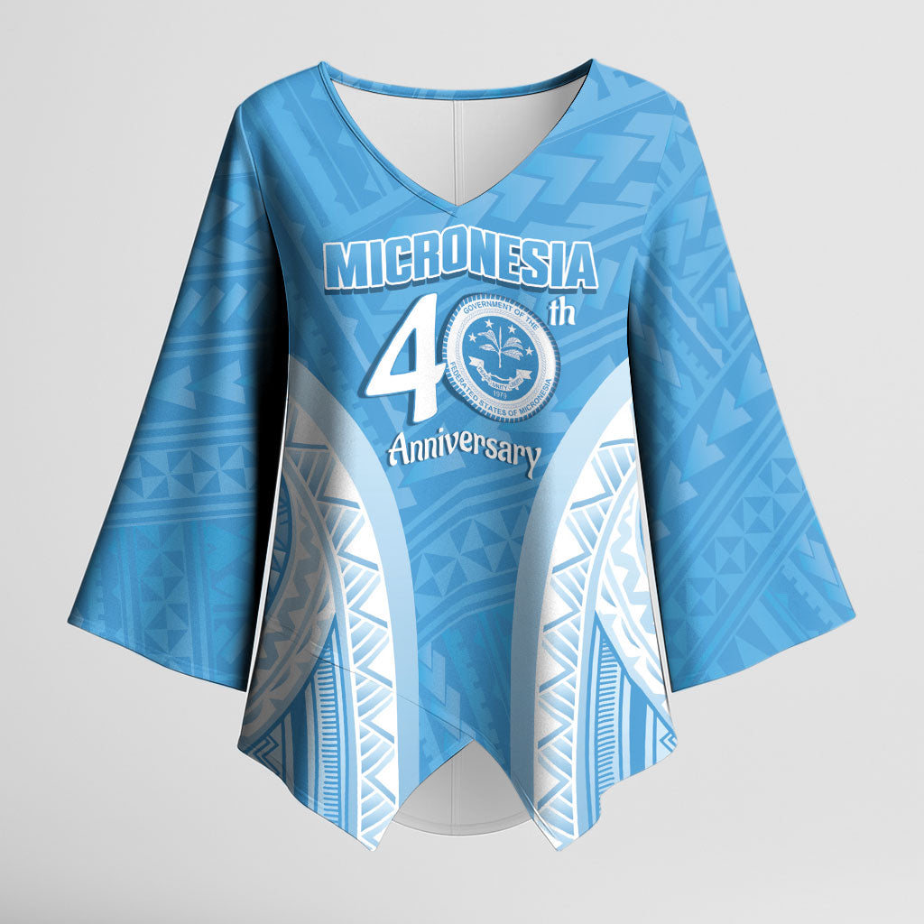Federated States of Micronesia Independence Day Kimono Sleeve Blouse FSM 40th Anniversary Proud LT14 Female Blue - Polynesian Pride