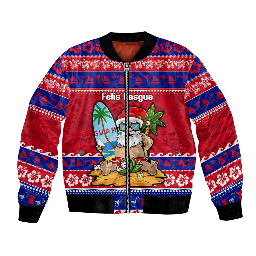 Custom Guam Christmas Bomber Jacket Guaman Santas Felis Pasgua LT14 Unisex Blue - Polynesian Pride