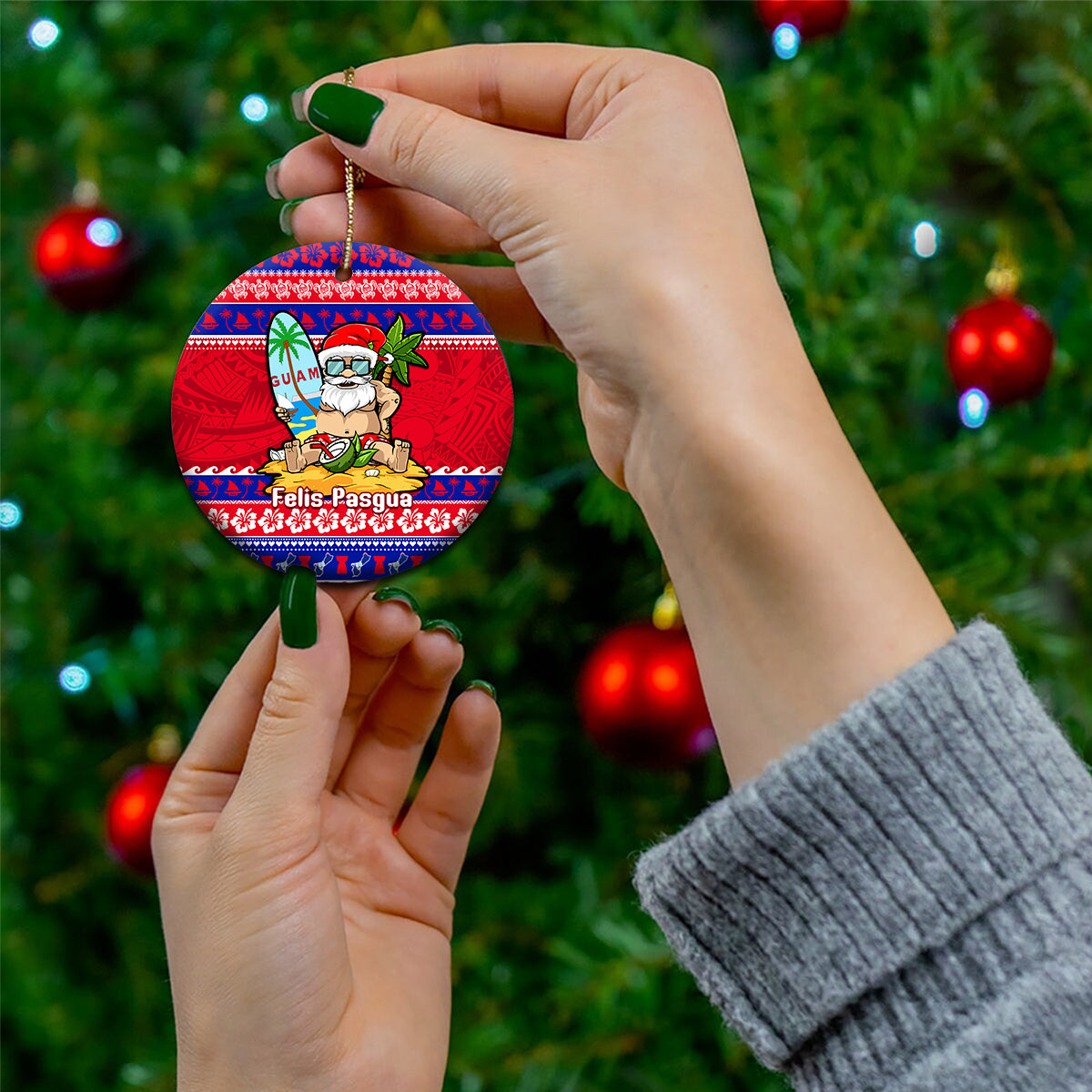 Custom Guam Christmas Ceramic Ornament Guaman Santas Felis Pasgua LT14 - Polynesian Pride