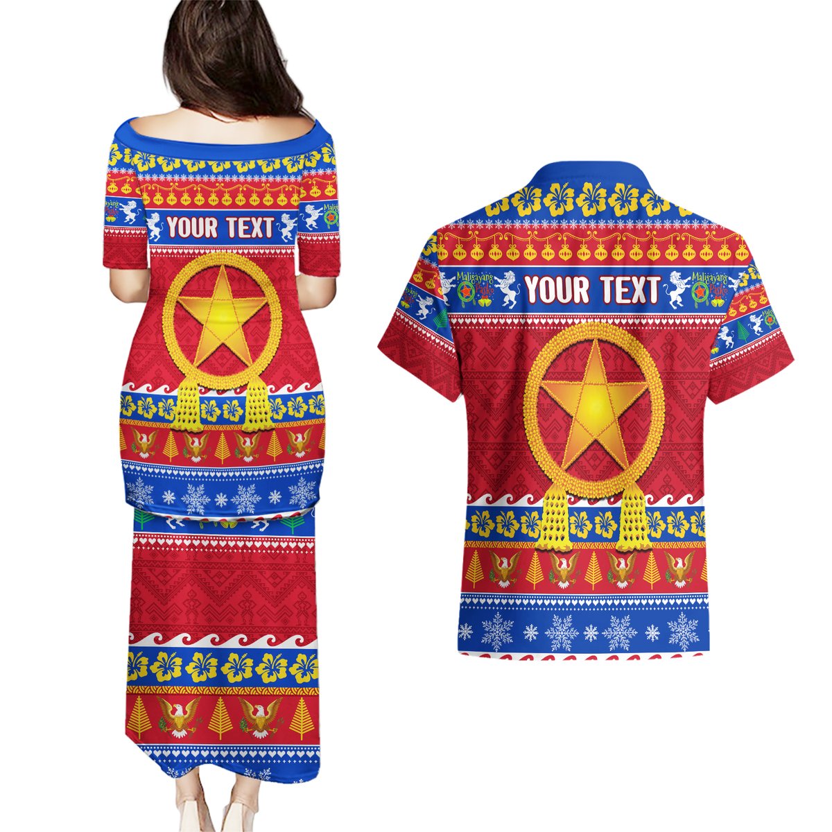 Custom Philippines Christmas Couples Matching Puletasi Dress and Hawaiian Shirt Filipino Parol Maligayang Pasko LT14 - Polynesian Pride