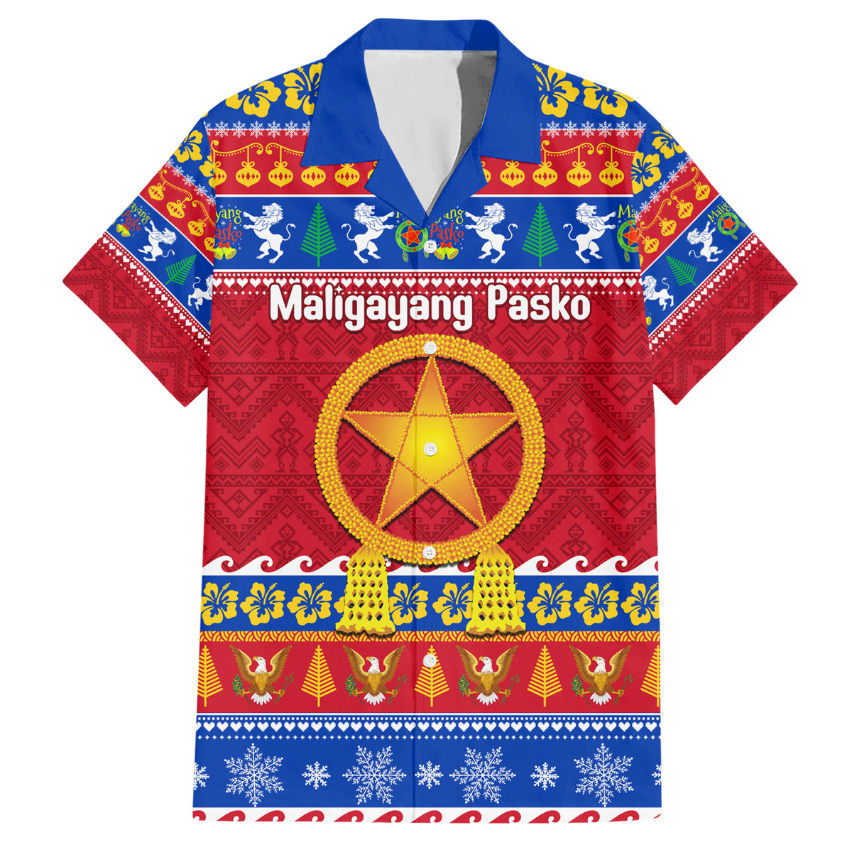 Custom Philippines Christmas Family Matching Short Sleeve Bodycon Dress and Hawaiian Shirt Filipino Parol Maligayang Pasko LT14 Dad's Shirt - Short Sleeve Blue - Polynesian Pride