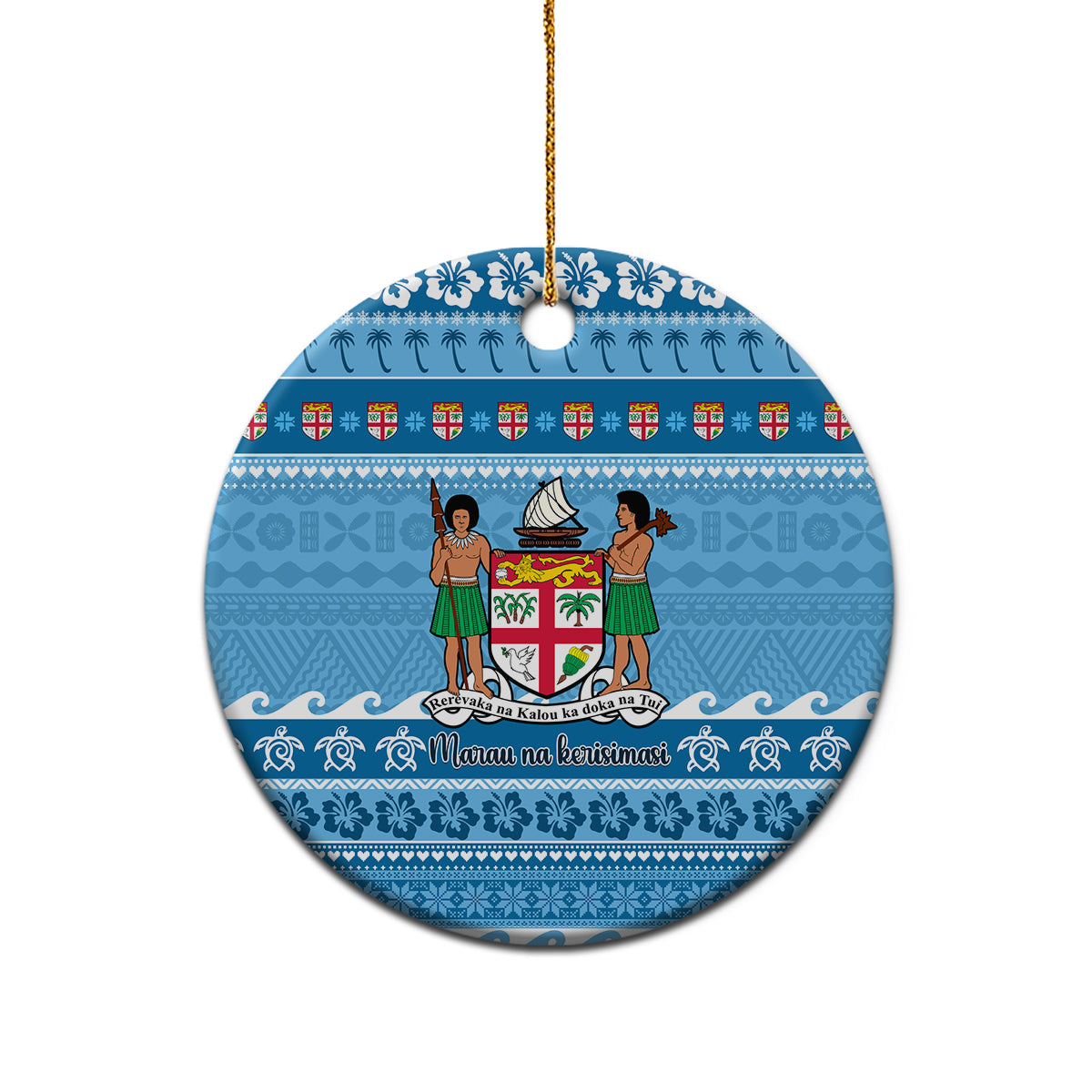 Custom Fiji Christmas Ceramic Ornament Fijian Tapa Marau na Kerisimasi LT14 - Polynesian Pride