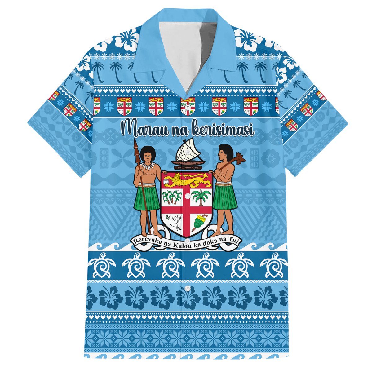 Custom Fiji Christmas Hawaiian Shirt Fijian Tapa Marau na Kerisimasi LT14 Blue - Polynesian Pride